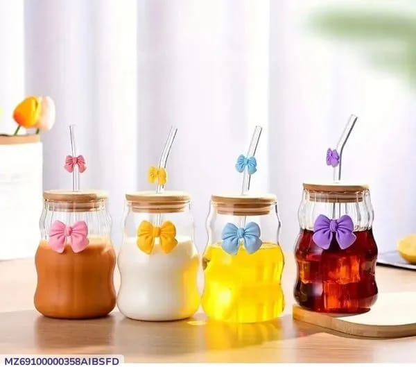 Cute Bow-Knot Glass Travel Mug with Straw