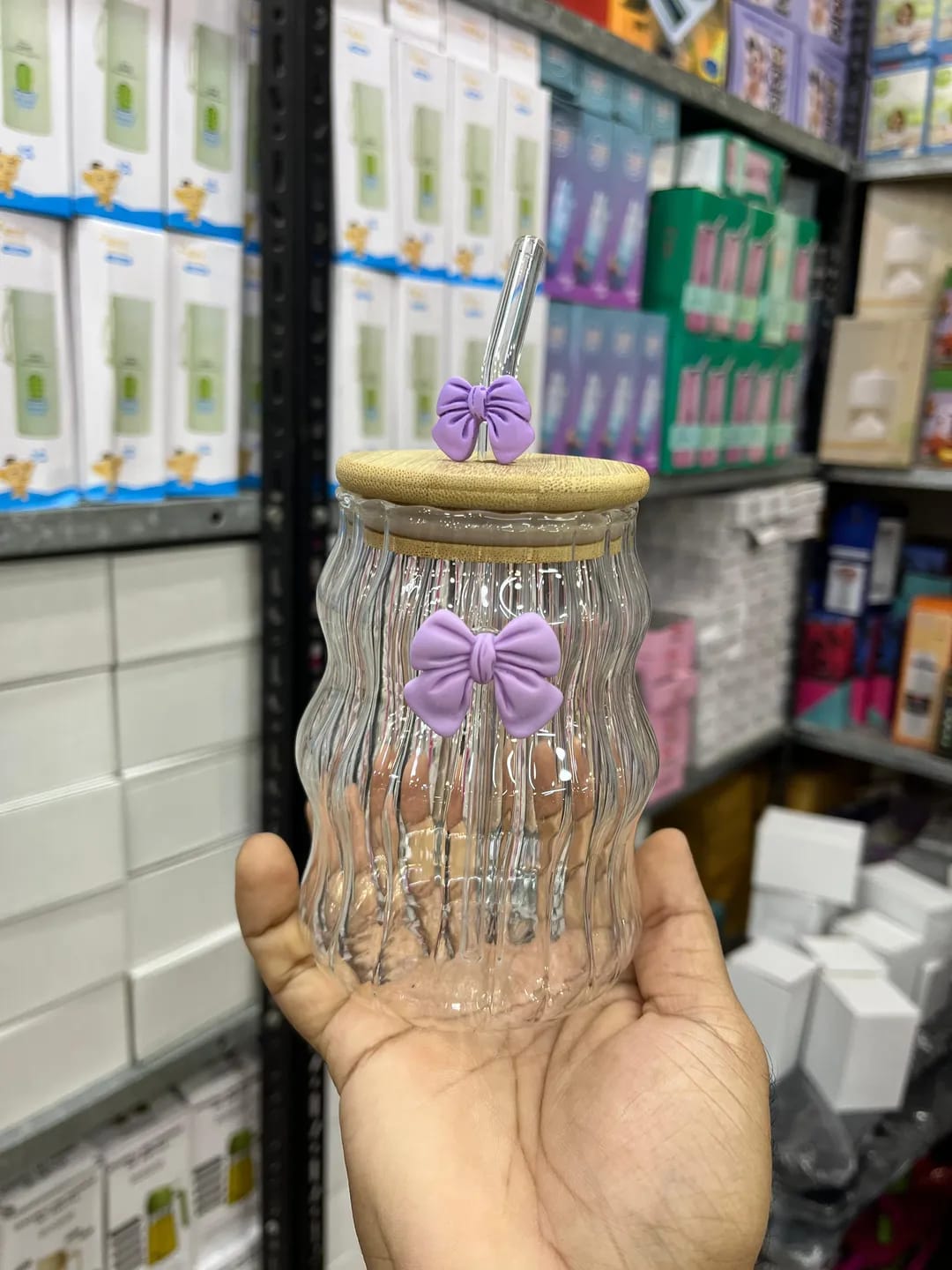 Cute Bow-Knot Glass Travel Mug with Straw