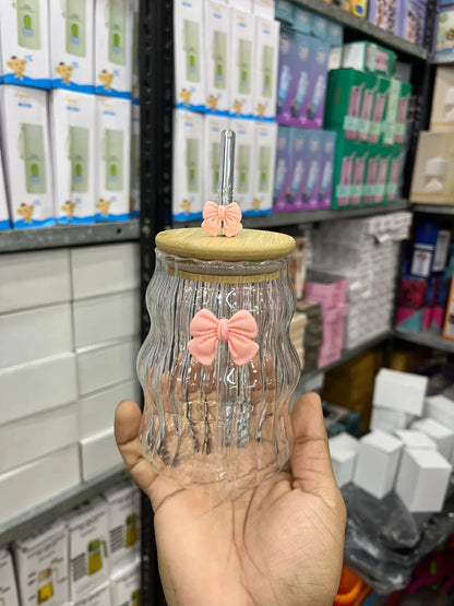 Cute Bow-Knot Glass Travel Mug with Straw
