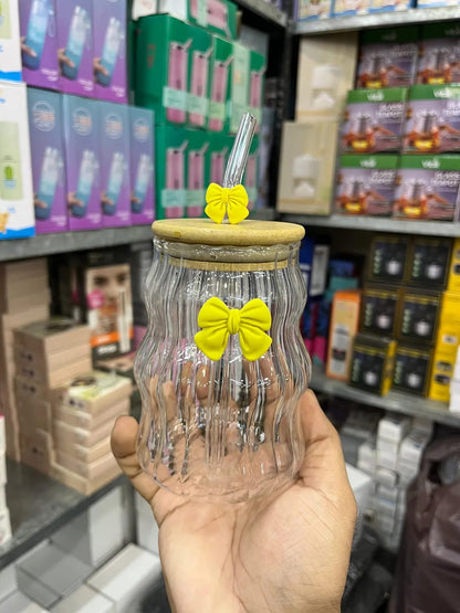 Cute Bow-Knot Glass Travel Mug with Straw