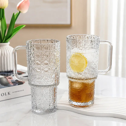 500ML Bubble Design Glass Tumbler with Handle & Straw