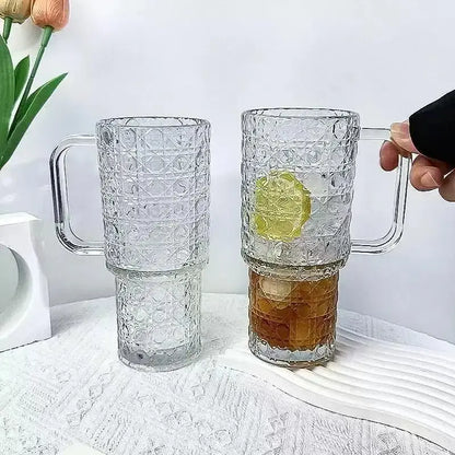 500ML Bubble Design Glass Tumbler with Handle & Straw