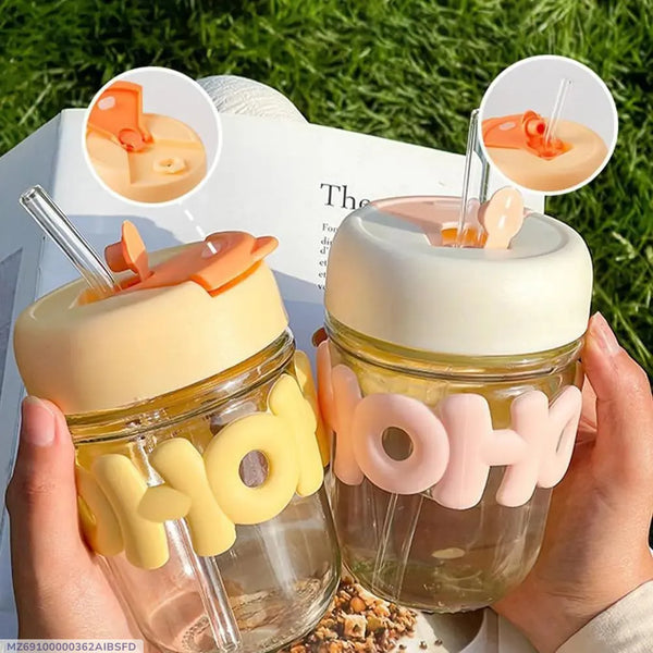 Cute "HOHO" Insulated Glass Water Bottle / Travel Mug